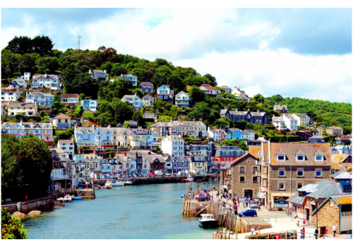 Looe harbour with boats and waterfront